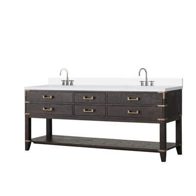 Double Bath Vanity 80 in. W x 22 in. D, White Quartz Top, and Faucet Set