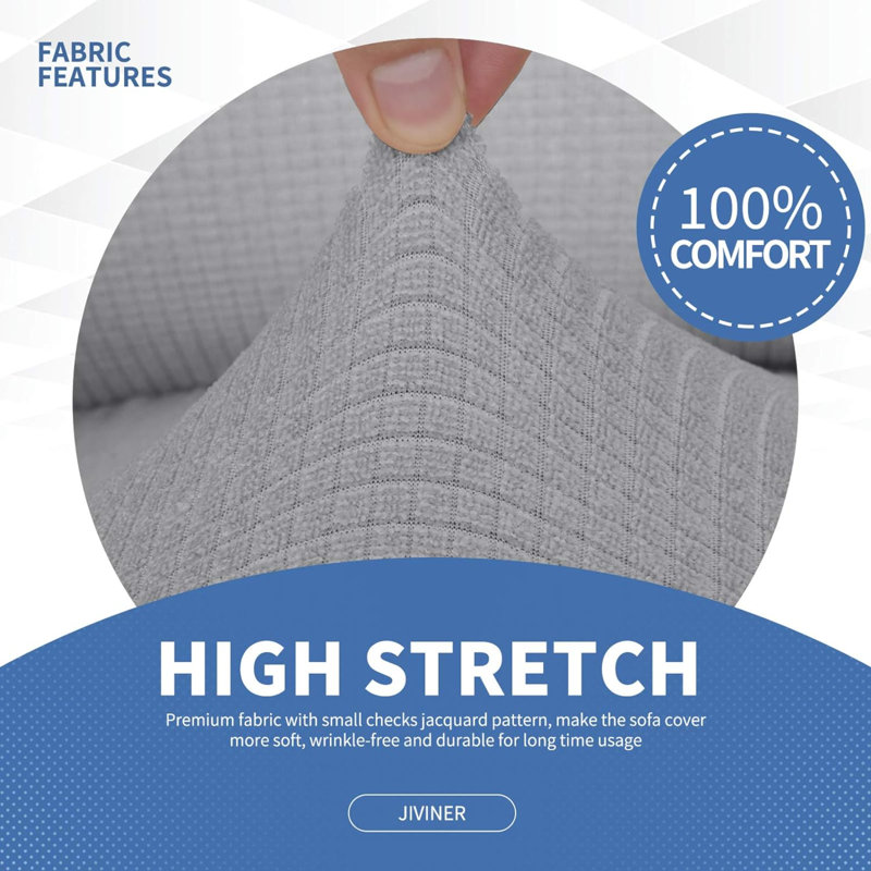 Housse pour canapé à coussins en T, H 41 po x l 91 po x P 42 po, Coton gris et blanc