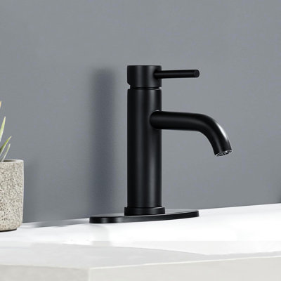 Robinet de salle de bain, monotrou, poignée, noir mat, acier inoxydable, - cartouche d'usure, finition grattée, lignes d'alimentation, robinet de lavabo à poignée en acier, matériau en acier noir, corrosion haute performance