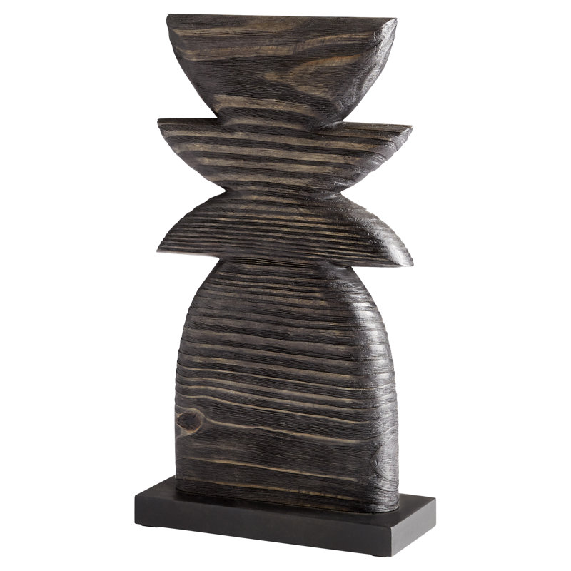 Dark Wood Abstract Crescent Sculpture, 16.5 Inches Tall