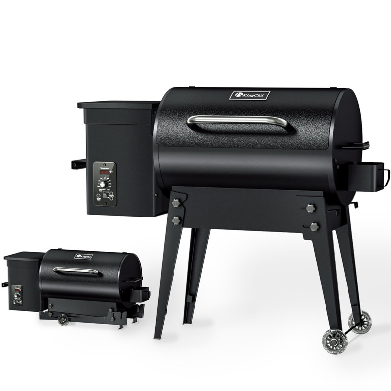 Barbecue à granules de bois et fumoir de 456 po² avec contrôle automatique de la température PID, pieds pliants pour patio ou véhicule récréatif en noir