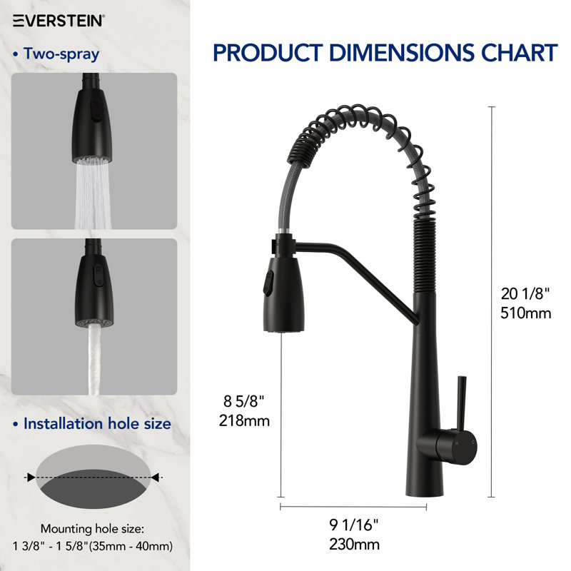  Commercial Dual-Function Pull Down Kitchen Faucet with High Arc Spring Spout, Matte Black