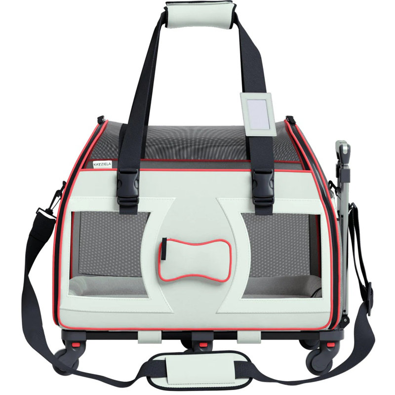 Katziela Cianan Pro Pet Carrier  Removable Wheels and Telescopic Handle, White, 11" H x 13" W x 19" D