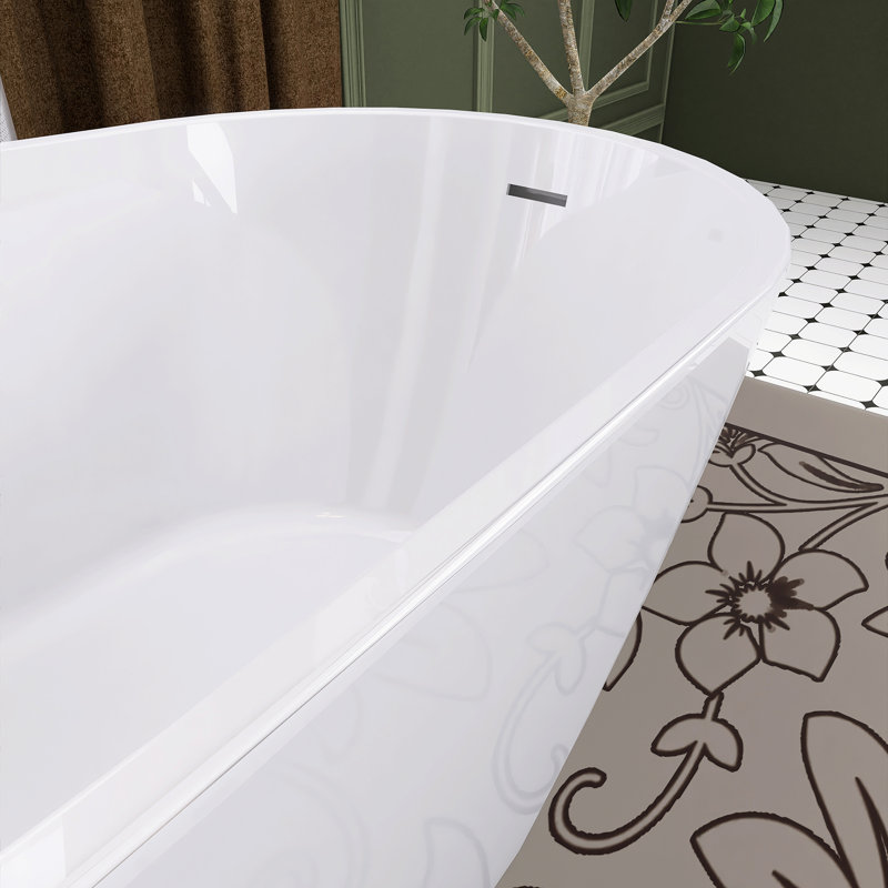 67" Glossy White Acrylic Freestanding Soaking Bathtub