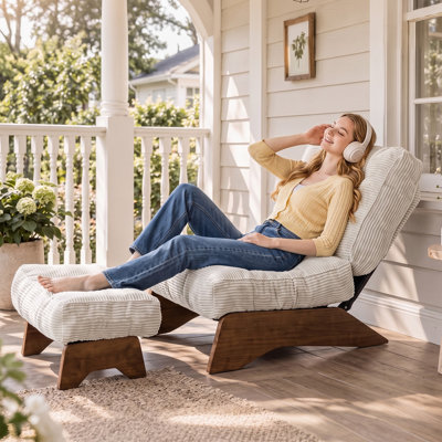 Fauteuil d'appoint en velours côtelé avec repose-pieds, fauteuil de salon pliant avec dossier réglable et repose-pieds