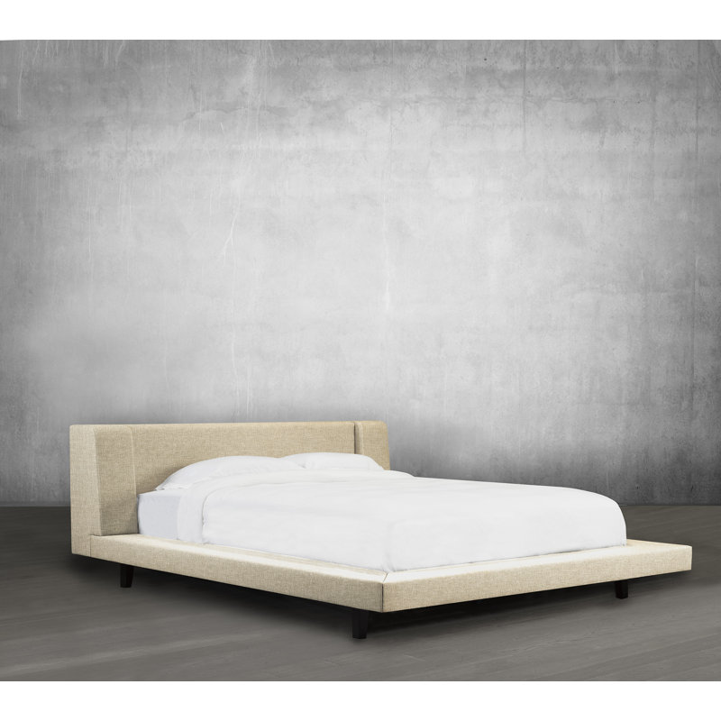 Lit plateforme en tissu d’ameublement Haslingden, Très grand, Beige
