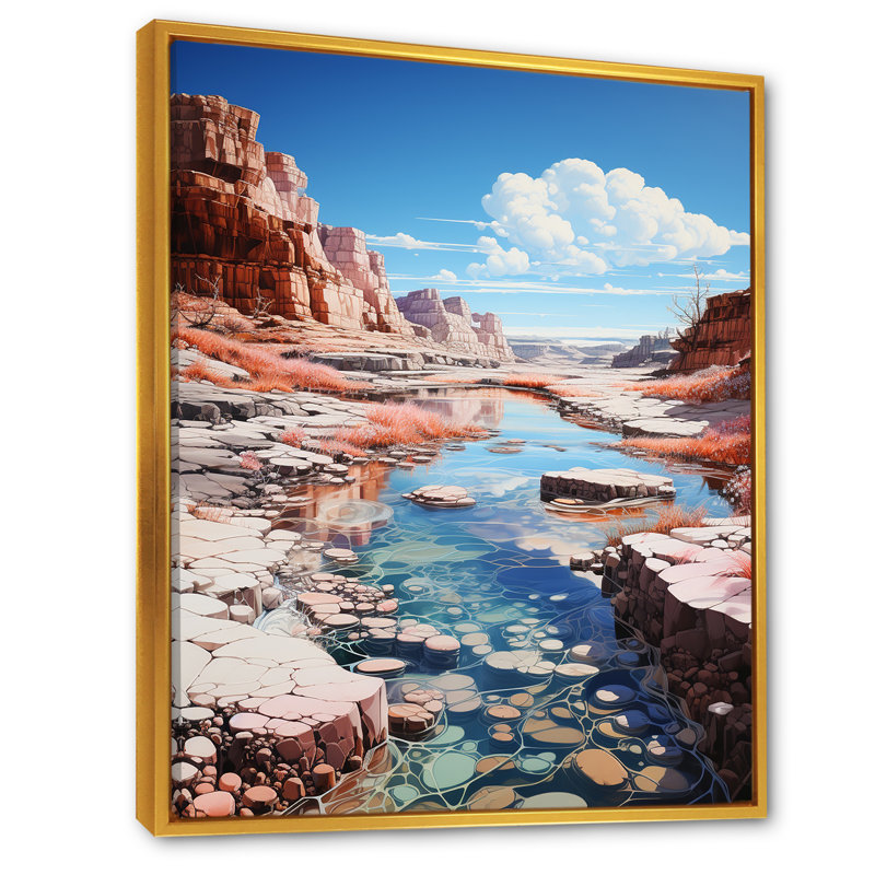 Paysage de Kawaii très sur toile, Cadre flottant doré, H 32 po x l 16 po x P 1 po