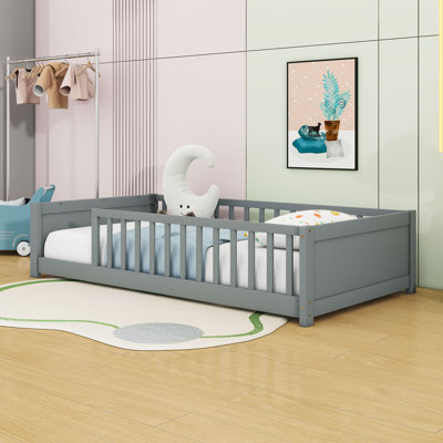 Twin Wooden Platform Bed With Guardrails