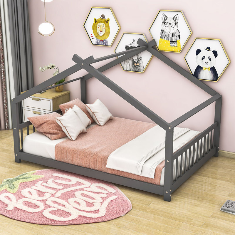 Bunche Wood House Platform Bed, Full, Gray