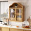 Armoire murale en bois massif 30,12 po avec plateau ondulé élégant, rétro rustique vieilli pour la salle à manger, la cuisine et le salon-1273266726