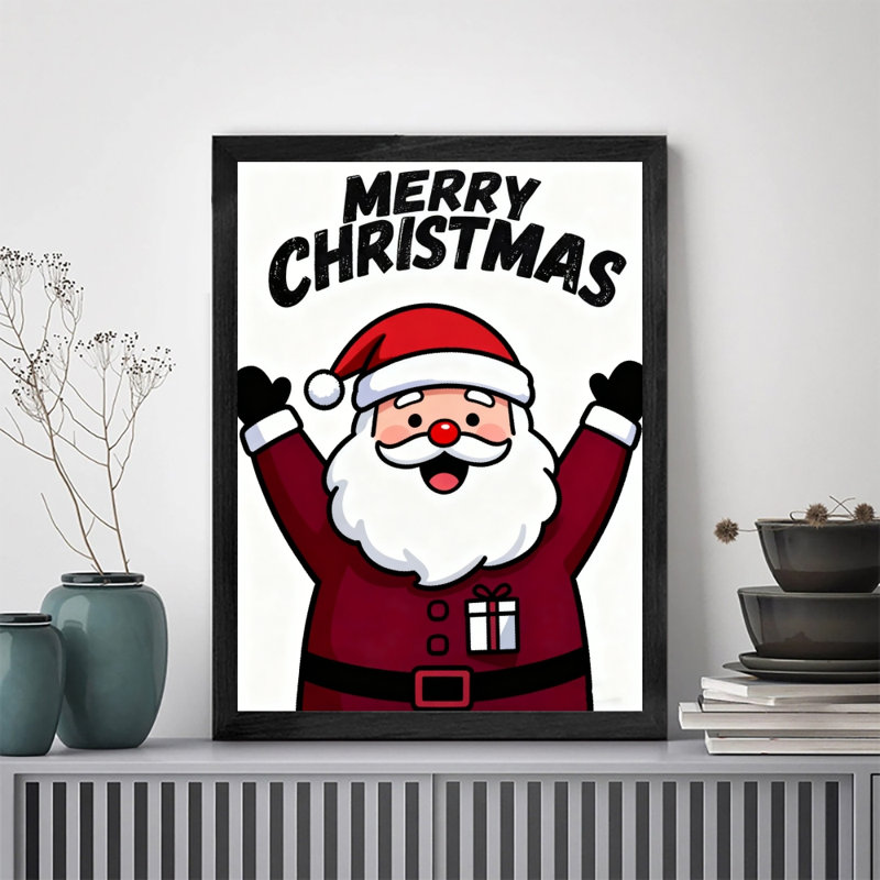 «Black Merry Christmas», petit père Noël, art mural rétro encadré noir, H 25 po x l 17 po