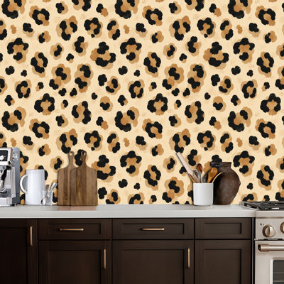Peel and Stick PVC Wallpaper, Removable Self-Adhesive Wall Covering With Fashionable Leopard Seamless Stylized Spotted Leopard Skin for Fashion Print, Waterproof for Home Decor - Roll