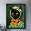 Chat noir rétro encadré noir avec bonnet floral et robe murale, impressions rétro de la faune de style rétro-1304707486