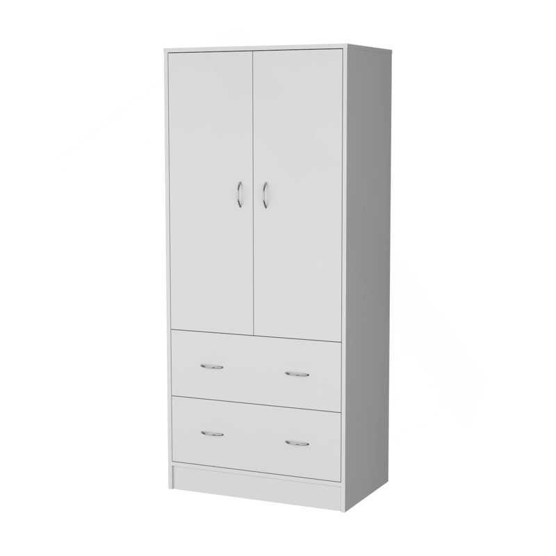 Wenden Wardobre With 2 Drawers, 2 Doors, Ample Storage And Hanging Rod,White, White