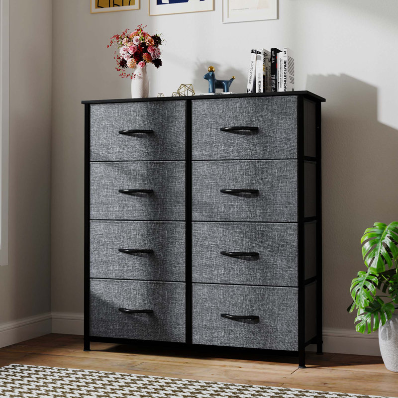 Commode double 8 tiroirs Hou, Gris / Noir