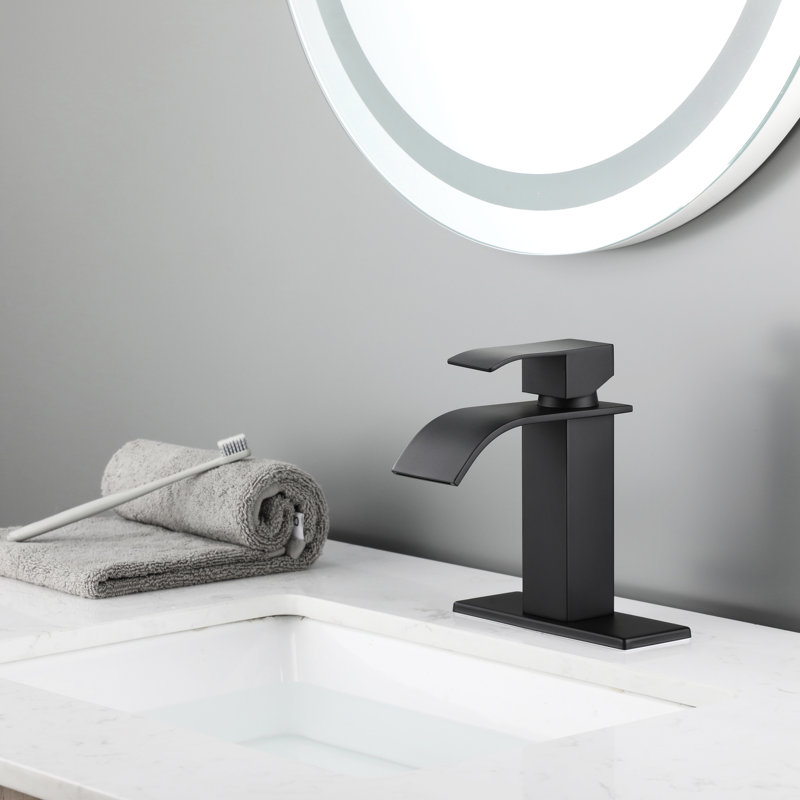 Matte Black Waterfall Spout Bathroom Faucet, Single Handle, Stainless Steel Chic Faucet With And, Matte Black