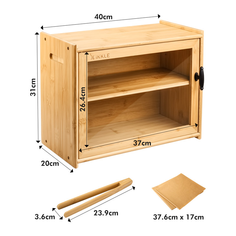 Boîte à pain en bambou Dontrey pour comptoir de cuisine, bac de rangement de pain à 2 couches avec panneau de porte en acrylique, rangement à pain de grande capacité avec pince-pain pour le rangement des aliments de cuisine, à assembler
