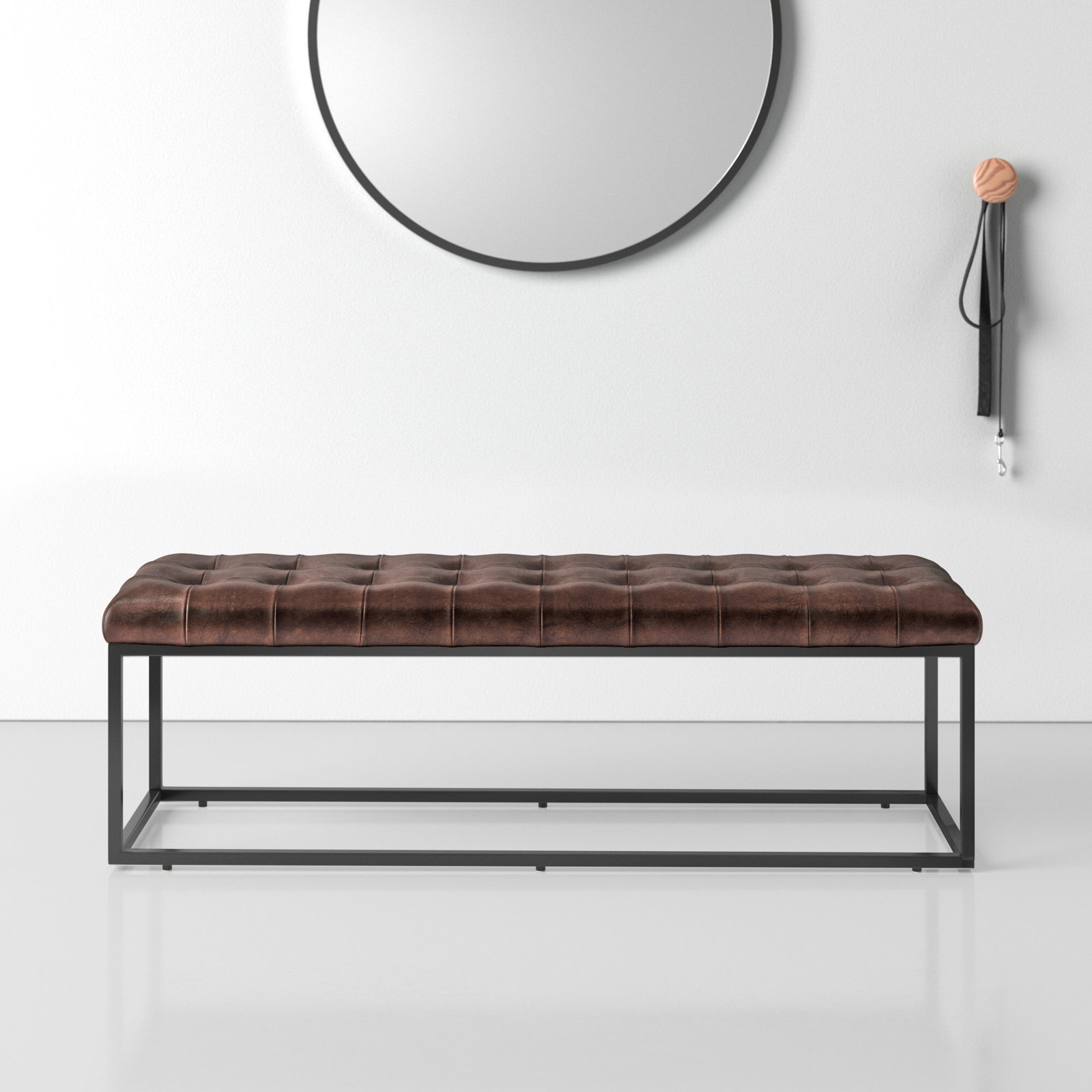 Pearson 50"-55" Genuine Leather Bench, Dark Sienna Top Grain Leather, 17.5" H x 55" W x 17" D