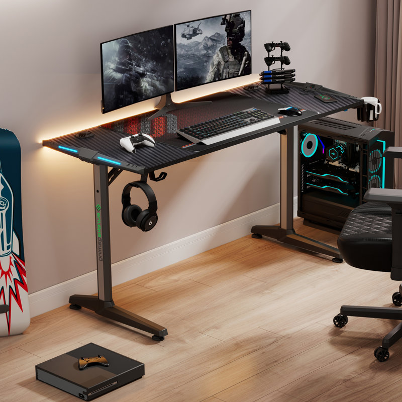 Metal Base Computer Desk with Power Outlet