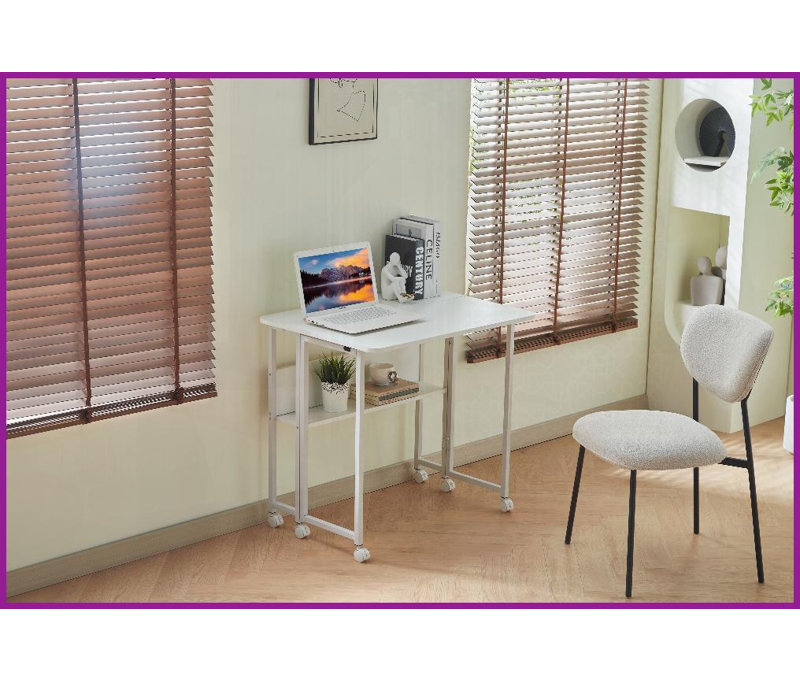 Table basse pliante de 31,5 pouces pour petit bureau / bureau, bureau blanc robuste avec rangement peu encombrant Fonctionnalité polyvalente
