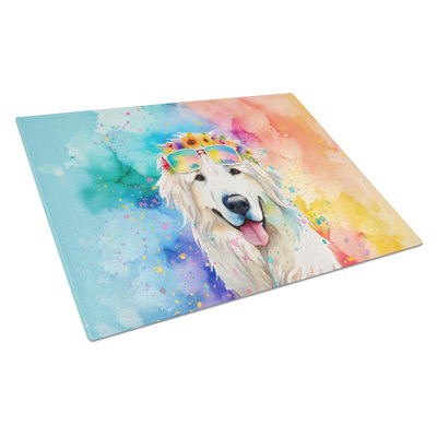Great Pyrenees Hippie Dawg Glass Cutting Board Large