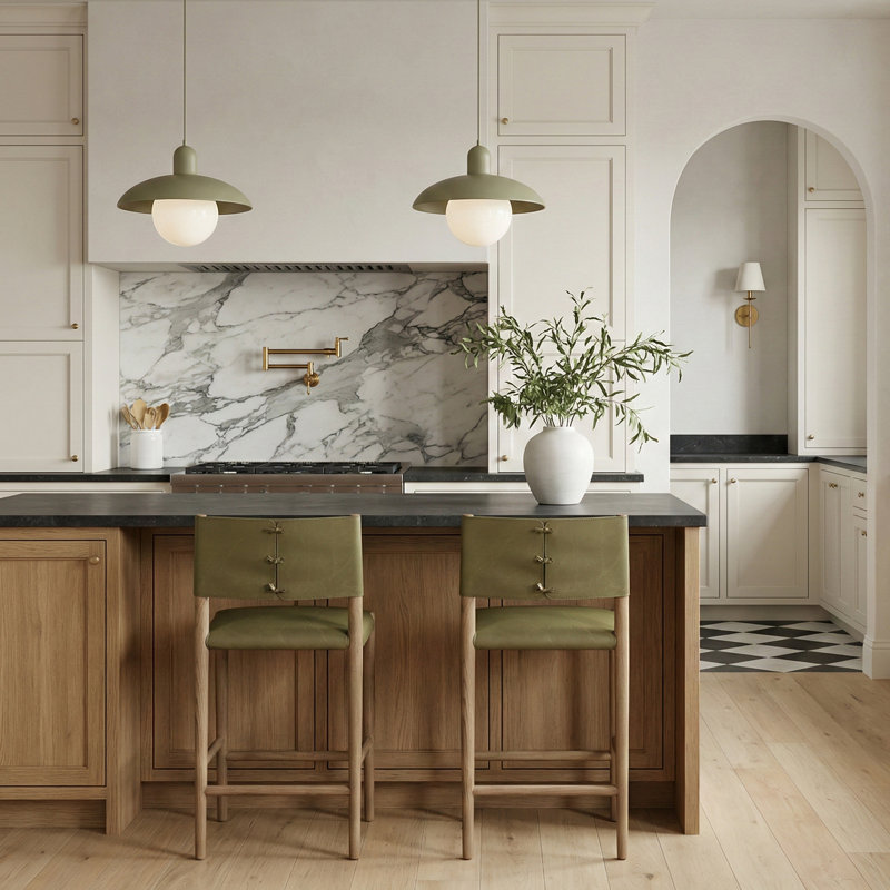 Tabouret de comptoir rembourré en cuir Andie, Cuir olive végétalien, Brun