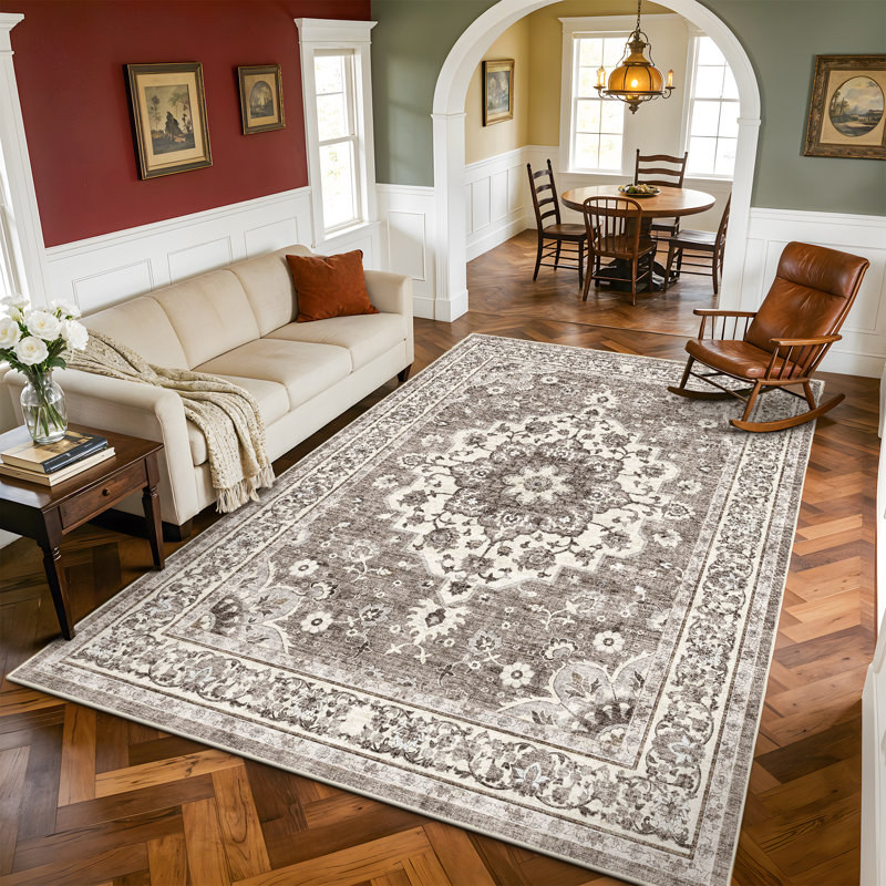 Tapis d'entrée lavable 5 x 8 po: Tapis de couloir de cuisine de ferme Tapis de sol large et doux résistant à l'eau pour salle de bain, tapis antidérapant pour salon, chambre à coucher, salle à manger (beige)