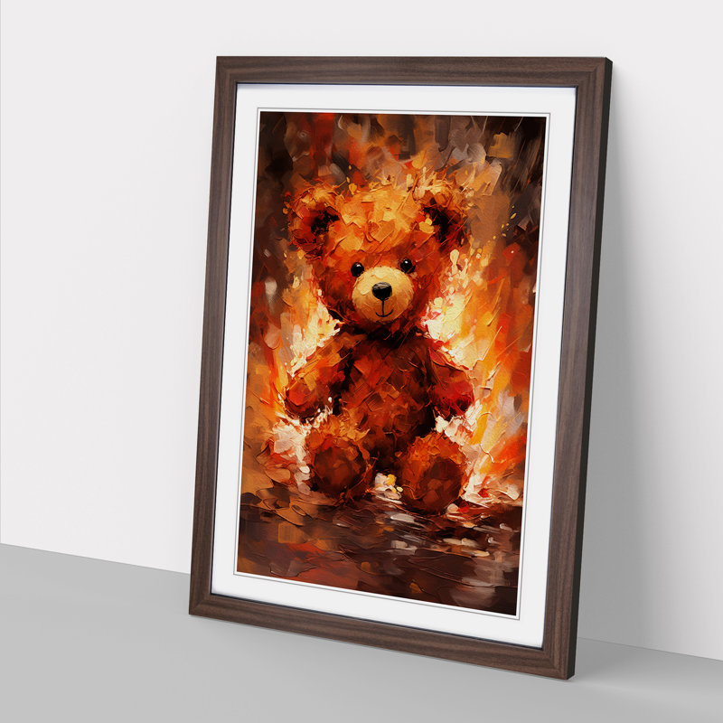 Teddy Bear Action Painting - Single Picture Frame Print on Wood, Walnut, 64cm H x 46cm W x 2cm D