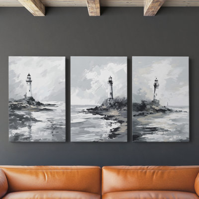 Série Sea and Shore Cxxiii - Ensemble de 3 toiles tendues avec châssis - Prêt à être accroché