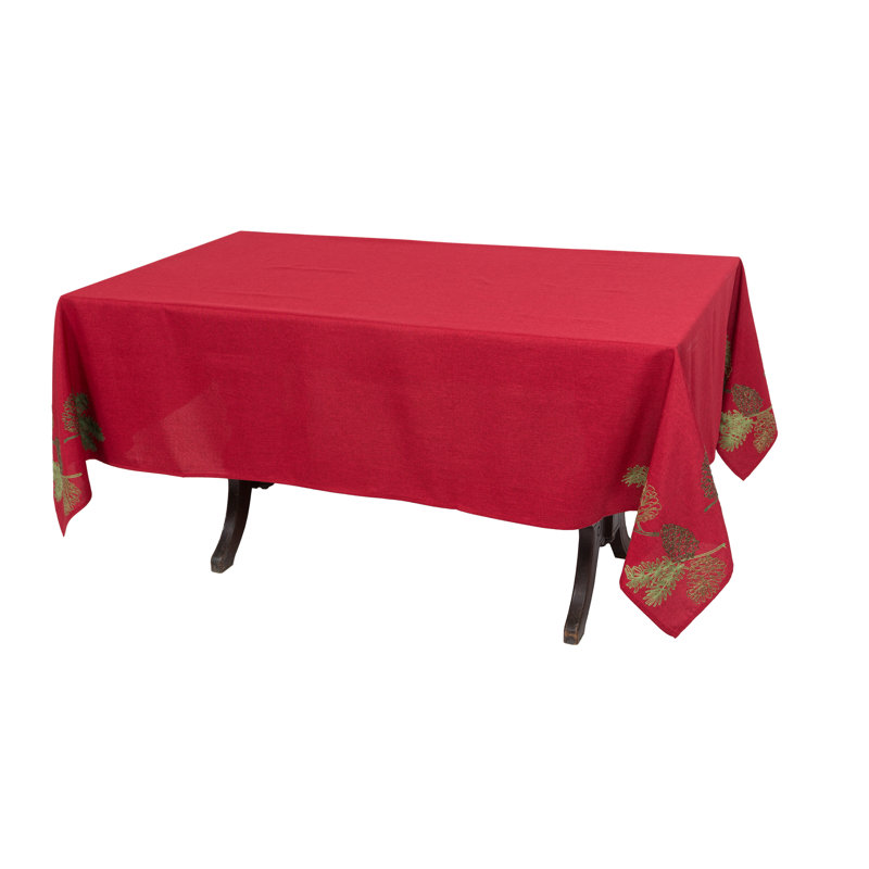 Conan Christmas Pine Tree Branches Embroidered Tablecloth, 144" L x 70" W
