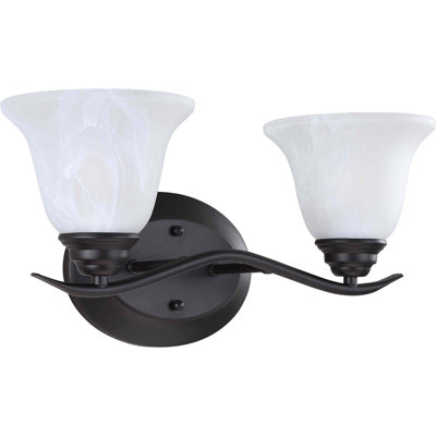  Trinidad 2-Light Indoor Antique Bronze Bath or Vanity Wall Mount with Alabaster Glass Bell Shades