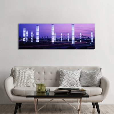 Light Sculptures Lit Up At Night, LAX Airport, Los Angeles, California, USA - Wrapped Canvas Panoramic Print