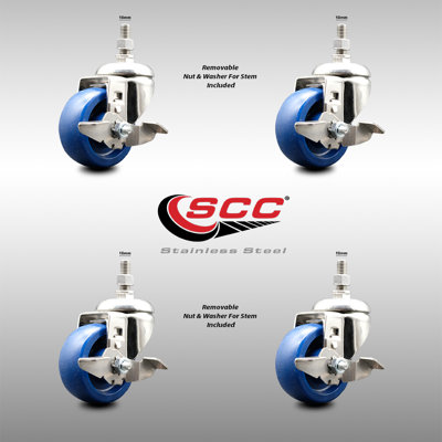 316SS Solid Polyurethane Swivel Threaded Stem Caster Set Brake