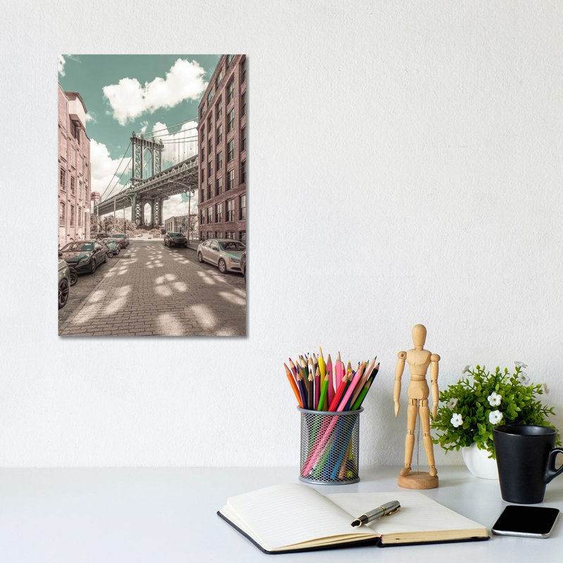 New York City Manhattan Bridge | Urban Vintage Style by Melanie Viola - Wrapped Canvas Print, 20.32 cm H x 30.48 cm W