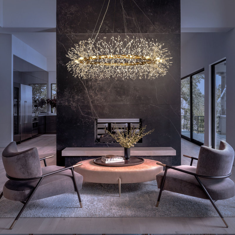 Galewood 16-lights Wagon Wheel Firework Crystal Chandelier Dining Room Light Fixtures, Antique Gold