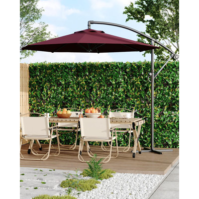 Offset Patio Umbrella with Base, Cantilever Outdoor Umbrella with Tilt Adjustment and Easy Lift, 8 Ribs Sunshade for Deck Pool Garden