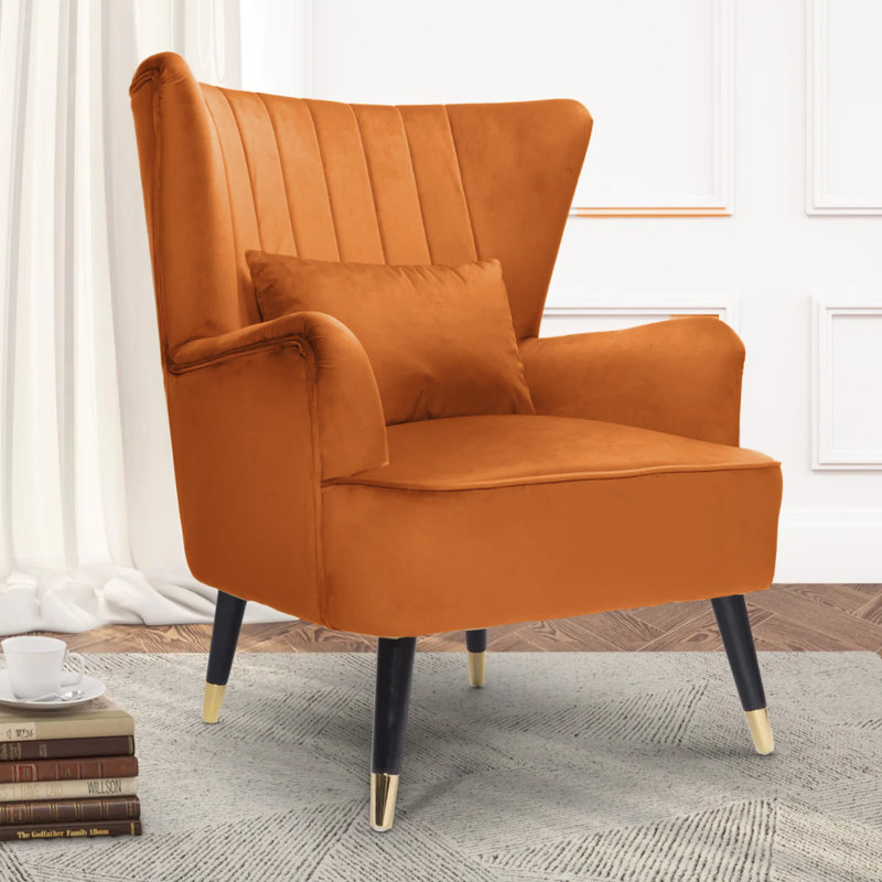 Nettey Upholstered Wingback Chair, Orange