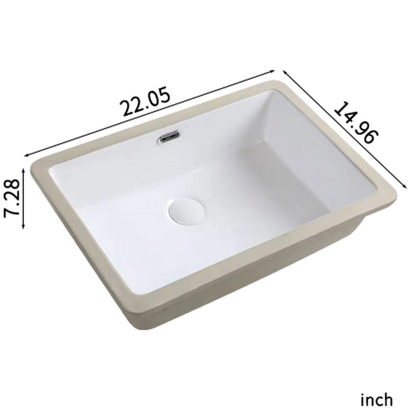 22 *15 Inch White Ceramic Rectangular Undermount Bathroom Sink, High - Quality, Modern Luxury, Overflow Feature, Easy To Clean, Simple Installation For Vanity 15 Inch Wide, Long, Fired, Acid , Stain