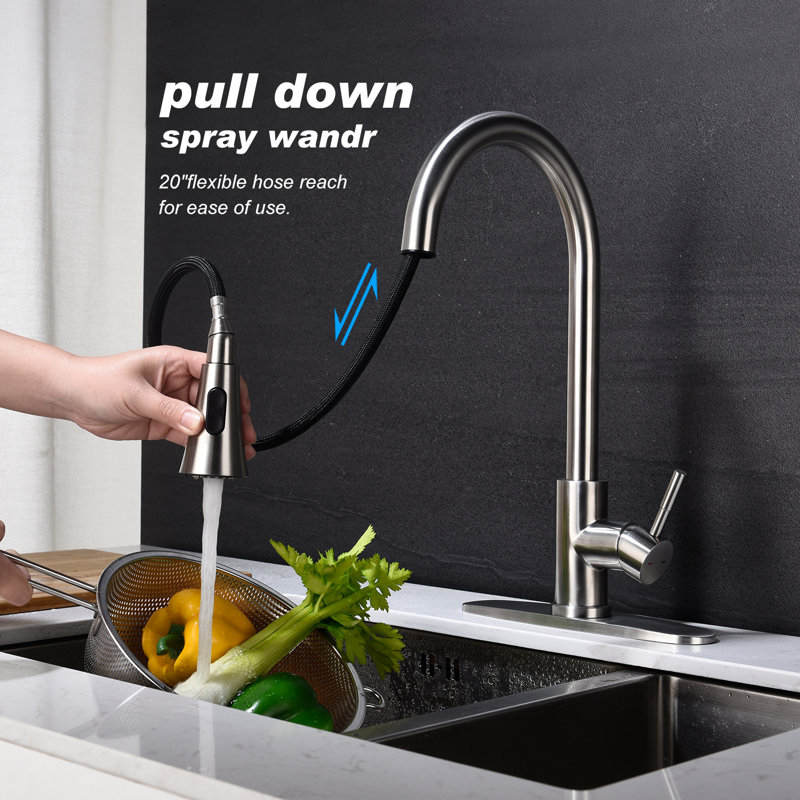 Robinet de cuisine avec douchette extractible, Nickel brossé