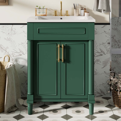 Meuble-lavabo de 24 po avec lavabo en céramique intégré, parfait pour les petites et moyennes salles de bain, offrant rangement et style