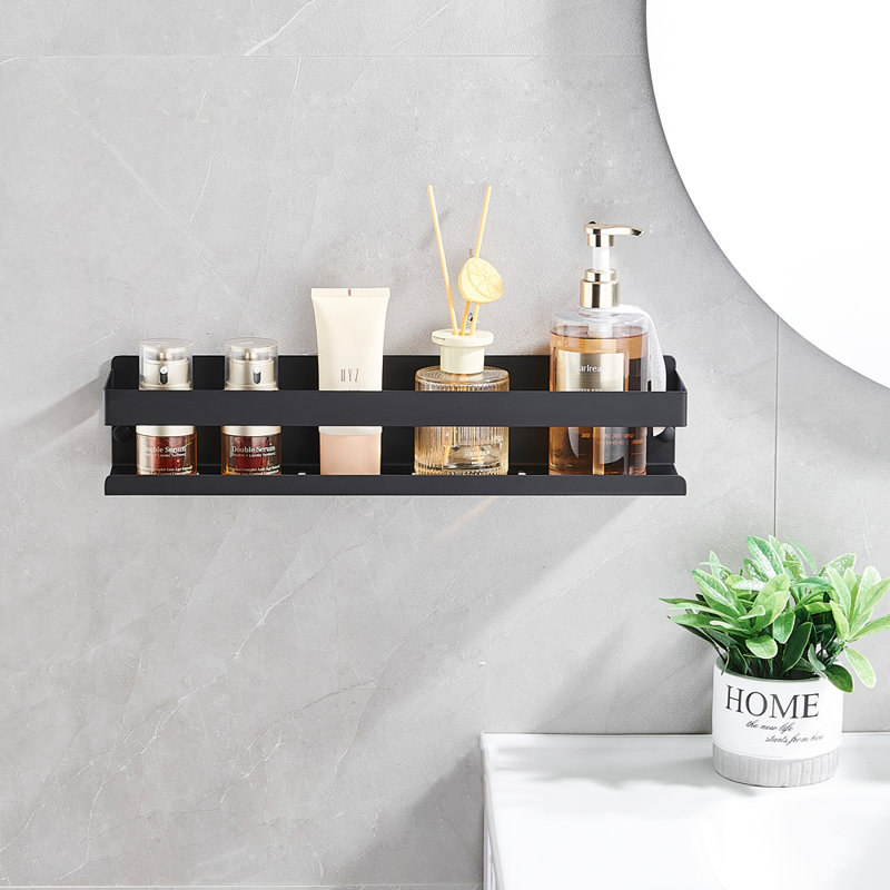 Serviteur de douche mural noir mat, tablette rectangulaire en acier inoxydable avec quincaillerie de perçage pour l'organisation de la salle de bain