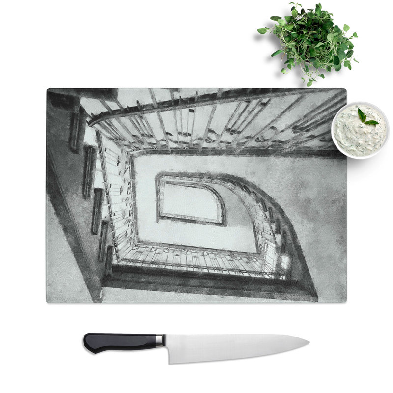 Tempered Glass Rectangular Staircase Chopping Board, 28.5 cm x 39 cm
