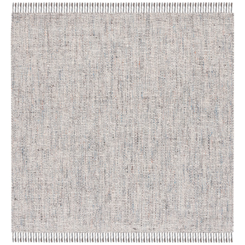 Tapis gris clair / ivoire en laine tissé à la main et à plat, Carré 6 pi