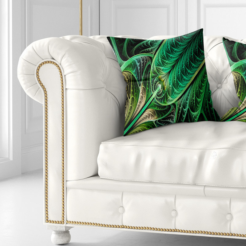 Vitrail fractal - coussin imprimé abstrait, 18 po x 18 po, Vert, Coussin décoratif