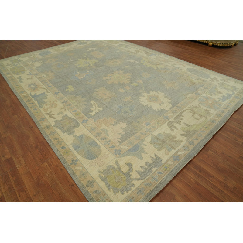 Handmade Grey Oushak Vegetable Dye Large Rug 10x14