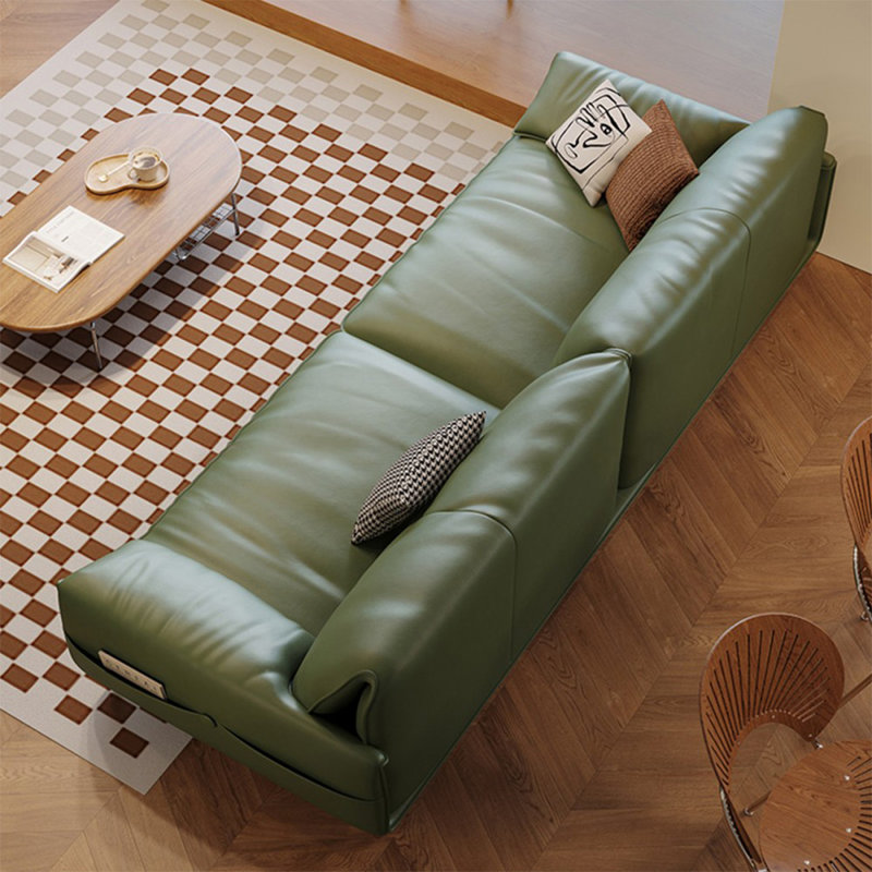 Causeuse-coussin standard en cuir véritable vert, H 33,86 po x l 85,83 po x P 35,43 po