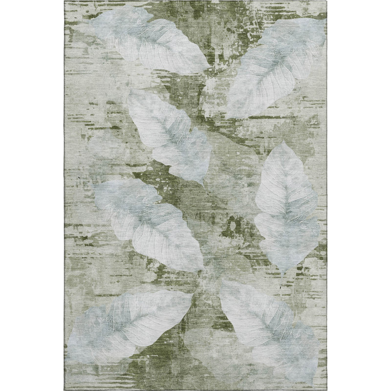 Premium Machine Washable Mayfield floral Rug, 9' x 12', Aloe