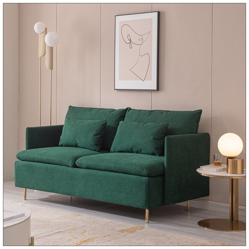 Causeuse moderne rembourrée, lin en coton émeraude - 63,8 po
