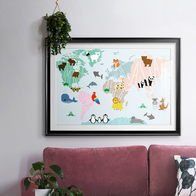 Carte d'un animal encadrée sur papier, Noir, H 30 po x l 44 po x P 1,5 po