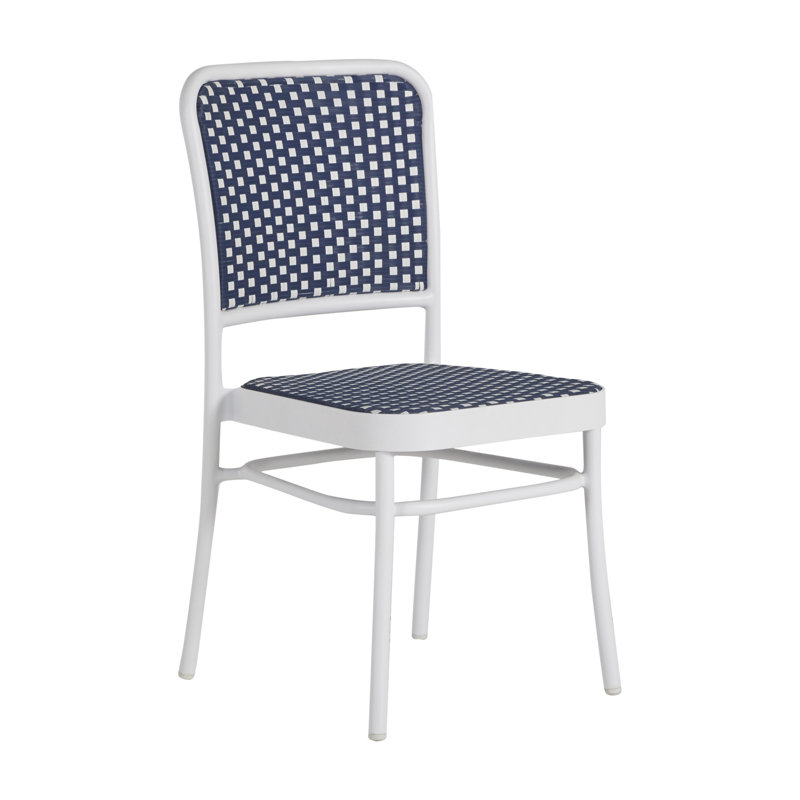 Parc Stacking Patio Dining Side Chair, Chalk and White & Navy
